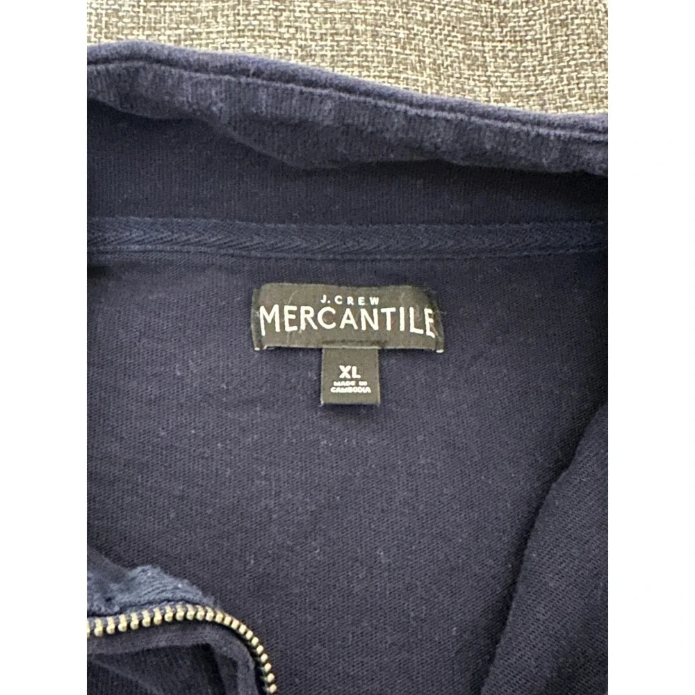 J.Crew Mens XL Pullover Navy Blue Quarter Zip Cotton Fleece